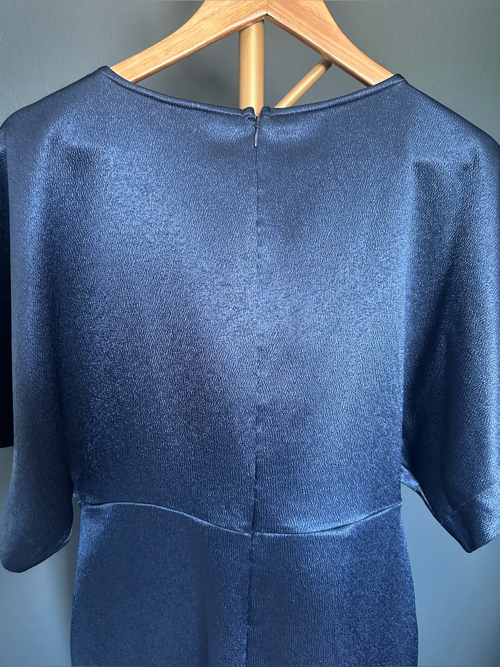 Express Navy Satin Midi Dress Faux Wrap - Picture 10 of 12